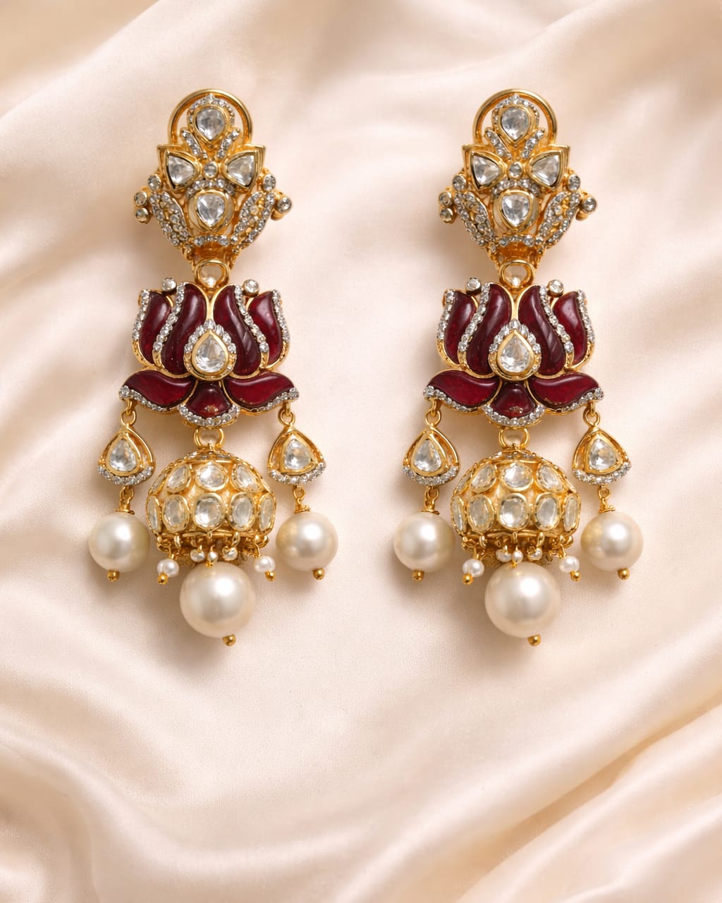 Elegant Kundan Pearl Jhumka Earrings