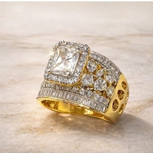 Moissanite Silver Statement Ring for Women | Square Cut Moissanite Diamond Ring | Premium Sterling Silver Cocktail Ring | Size 14