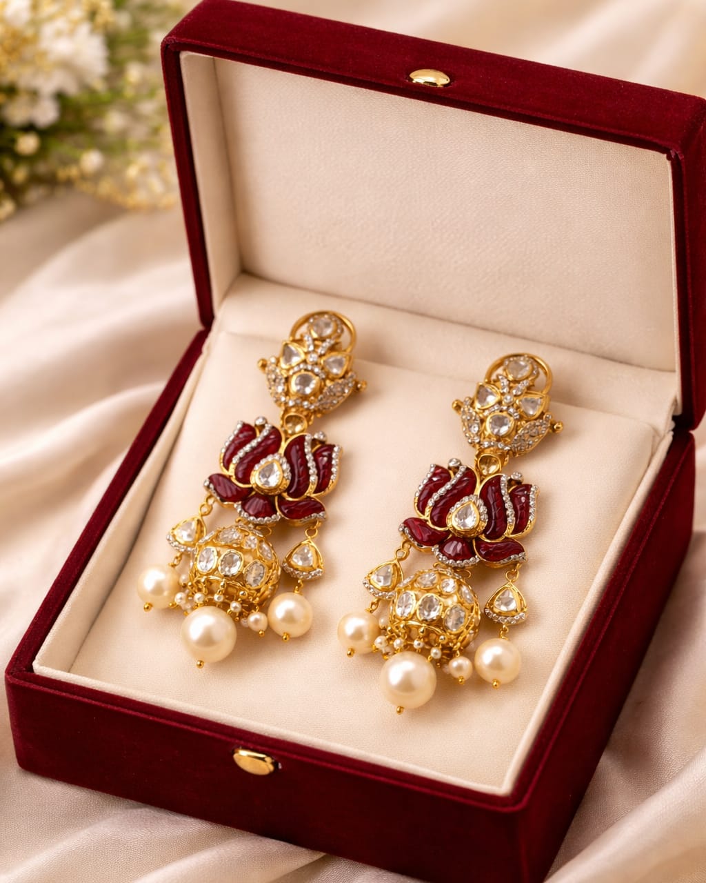 Elegant Kundan Pearl Jhumka Earrings