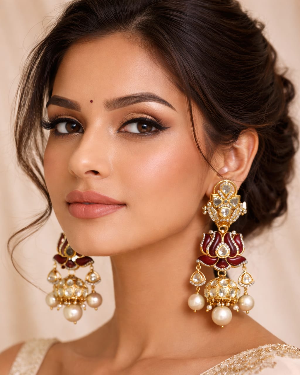 Elegant Kundan Pearl Jhumka Earrings