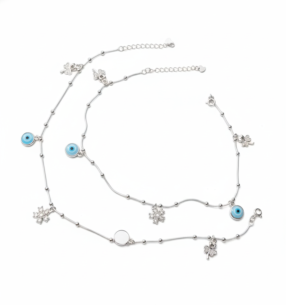 Charm Silver Anklet with Evil Eye