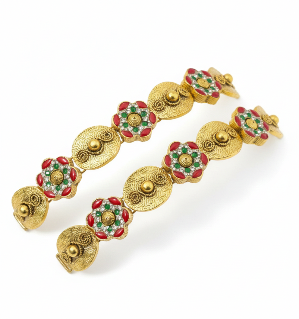 Traditional Antique Floral Bracelet Set (Pair)